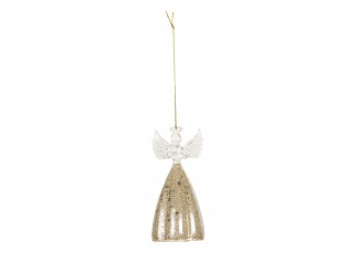 Závěsný andílek ze skla se zlatými třpytkami Léonne – Ø 5*10 cm