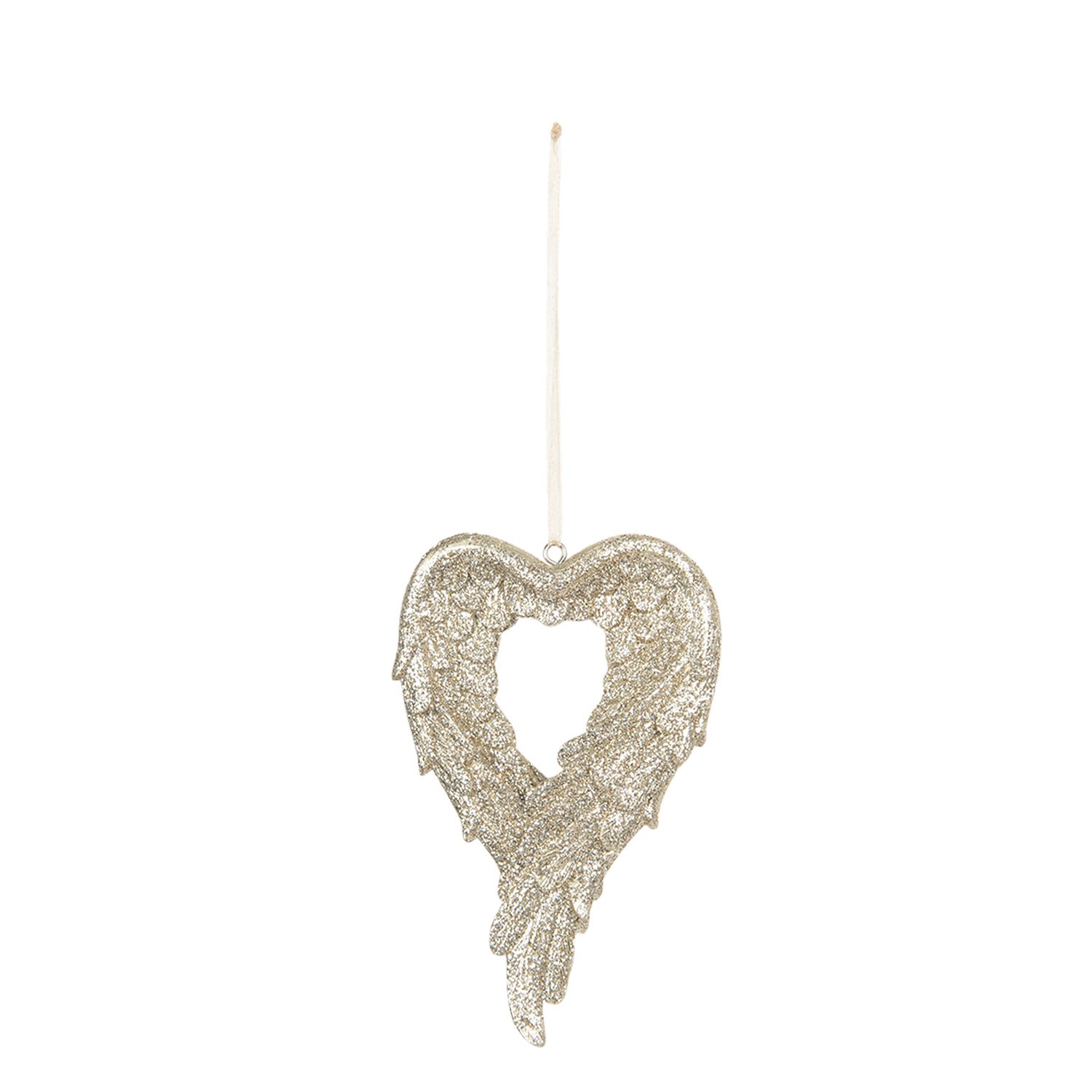 Zlatá dekorace andělská křídla ve tvaru srdce - 7*1*12 cm Clayre & Eef