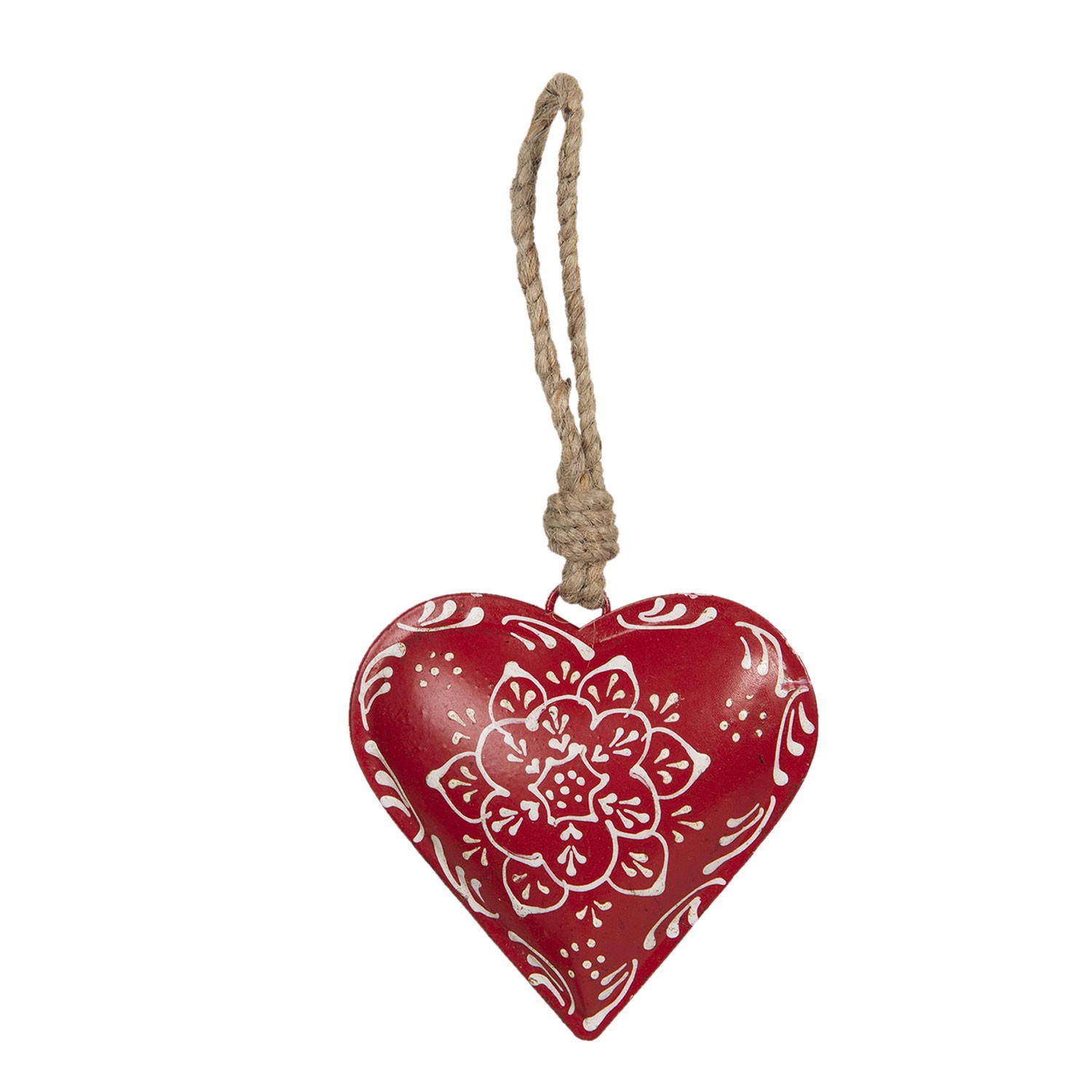 Závěsná plechová dekorace červené srdce I - 10*2*10 cm Clayre & Eef