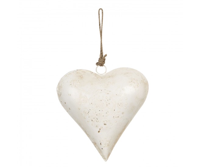 Závěsná plechová dekorace bílé srdce - 21*6*21 cm
