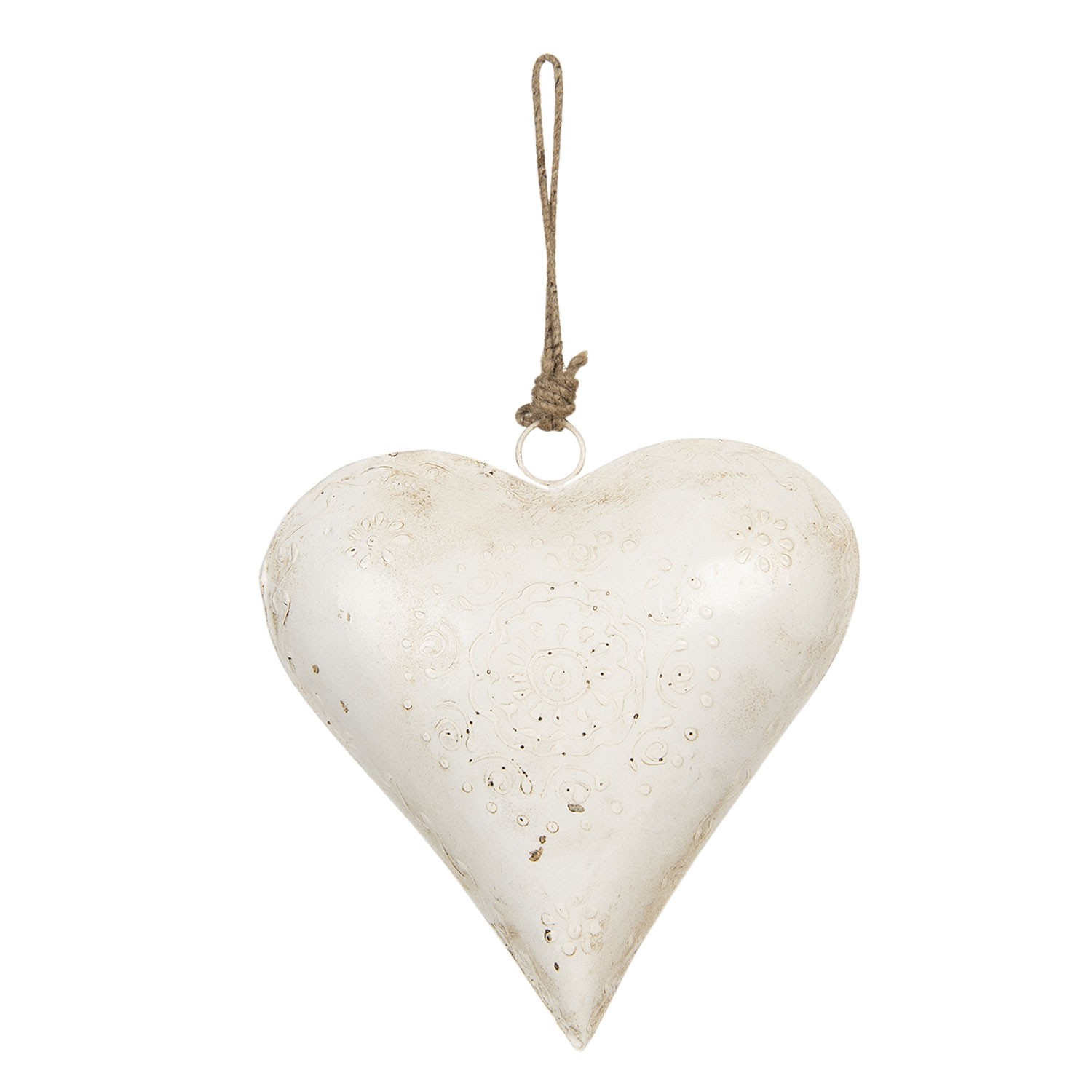 Závěsná plechová dekorace bílé srdce - 21*6*21 cm Clayre & Eef