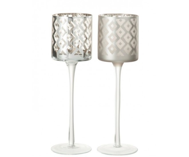 2x skleněný svícen na noze Silver - Ø 10*30cm J-Line by Jolipa