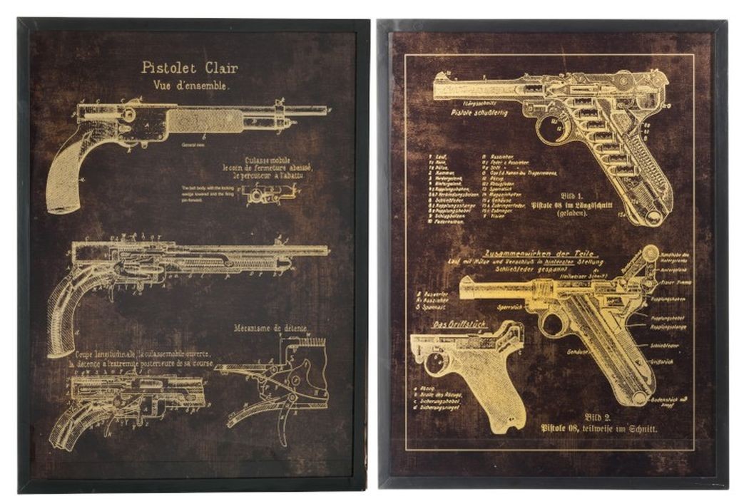 2 dřevěné obrazy pistole black Pistols - 60*3,5*80 cm J-Line by Jolipa