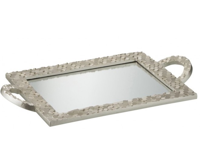 Stříbrný oválný tác se zrcadlem Hexagon - 48*26*4 cm