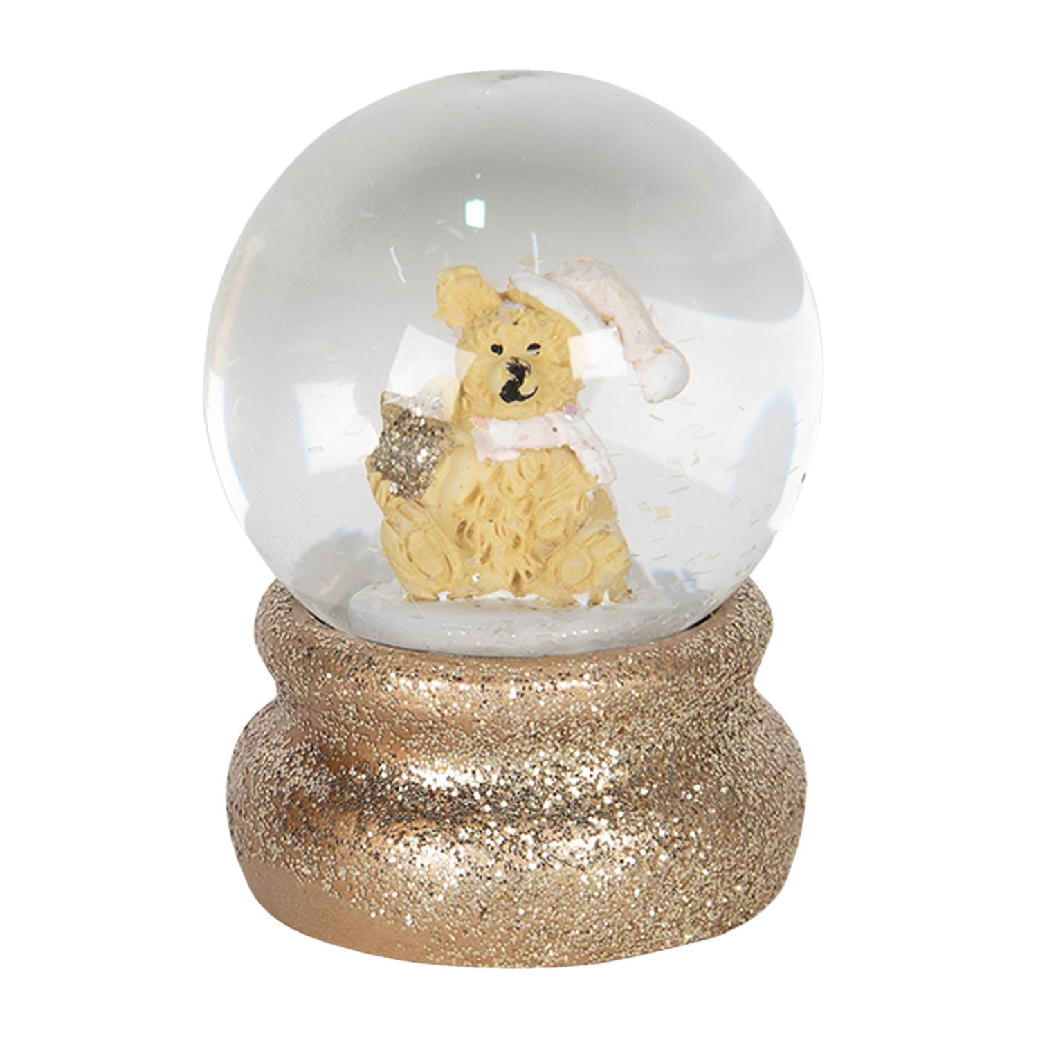 Malé zlaté sněžítko s flitry a medvídkem – Ø 4*5 cm Clayre & Eef