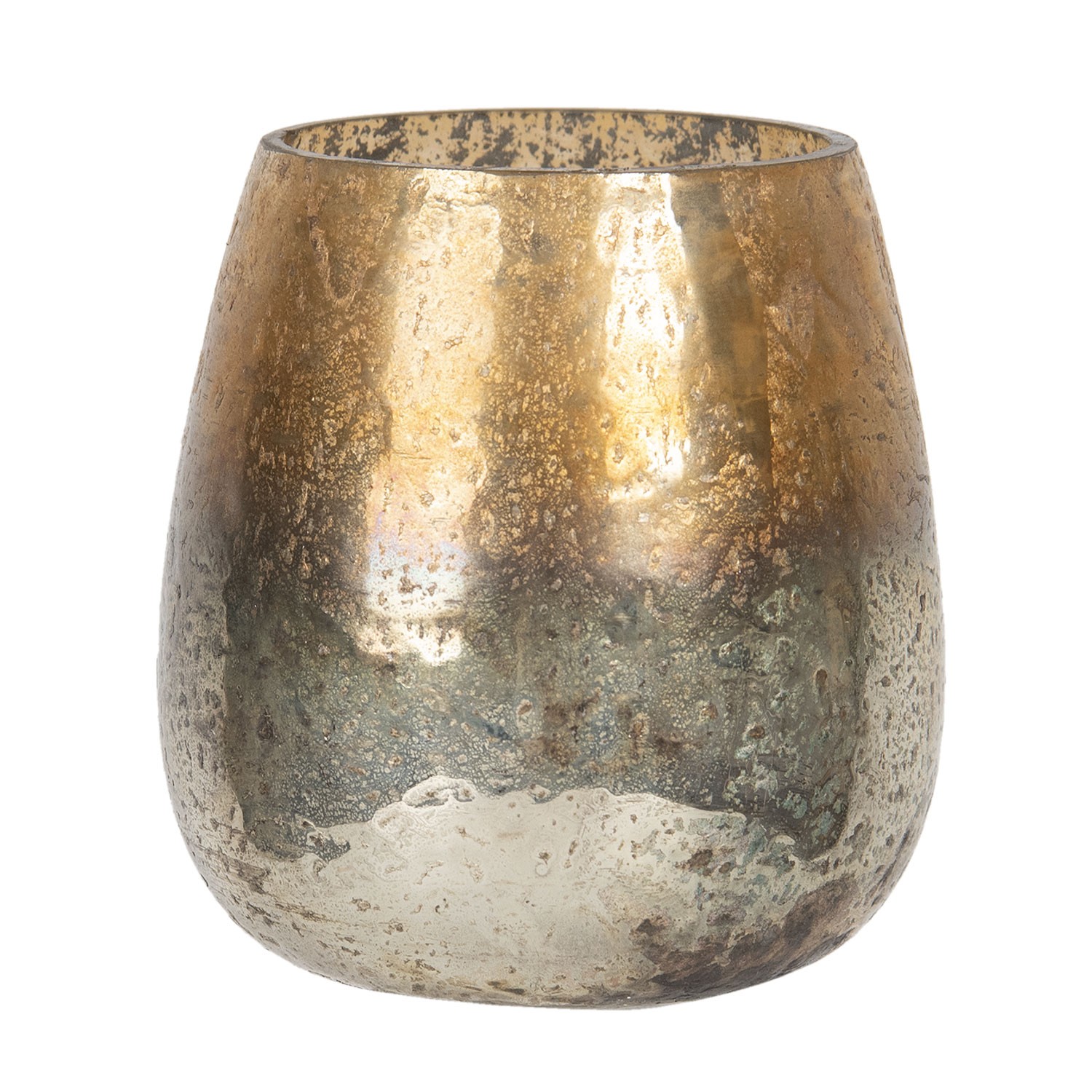 Stříbrno-zlatý skleněný svícen - Ø 9*10 cm Clayre & Eef
