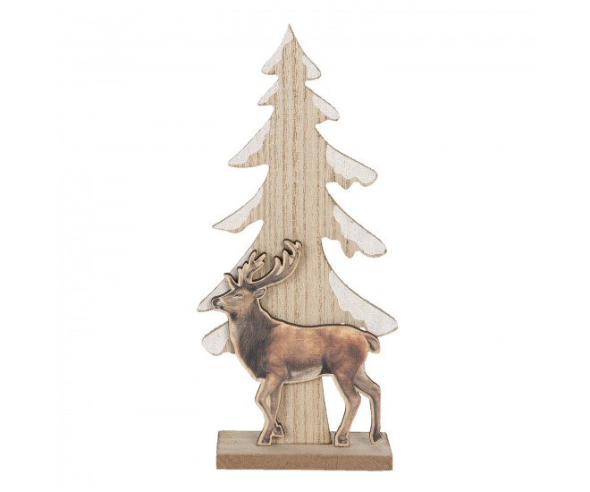 Dekorativní dřevěný vánoční strom s jelenem - 11*5*24 cm
