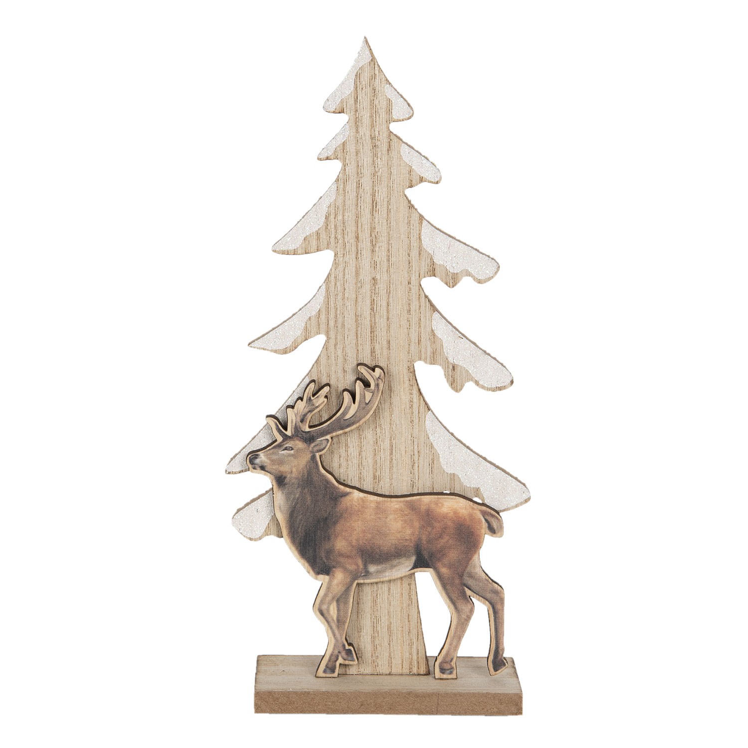 Dekorativní dřevěný vánoční strom s jelenem - 11*5*24 cm Clayre & Eef