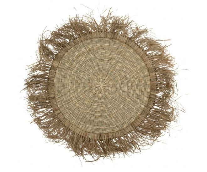 Přírodní kulatý koberec z mořské trávy s třásněmi - Ø 90cm