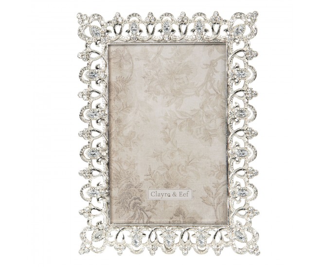 Stříbrný fotorámeček se zirkony Aimeri – 11*2*17 cm / 7*13 cm Clayre & Eef