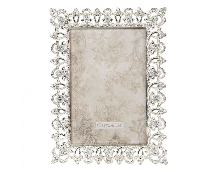 Zdobený stříbrný fotorámeček s kamínky Aimeri - 14*2*19 cm / 10*15 cm Clayre & Eef