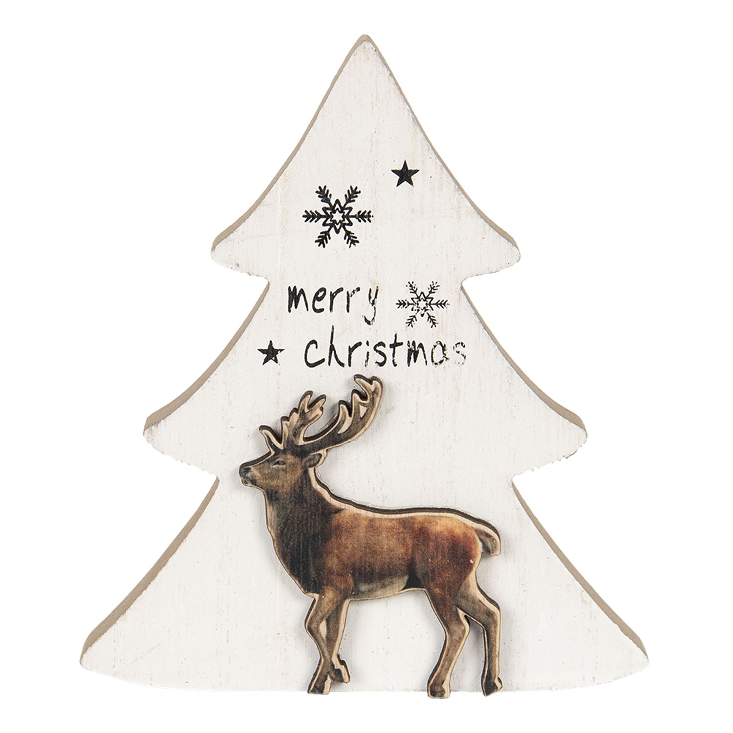 Dřevěná dekorace vánoční stromeček s jelenem - 16*2*14 cm 6H1895