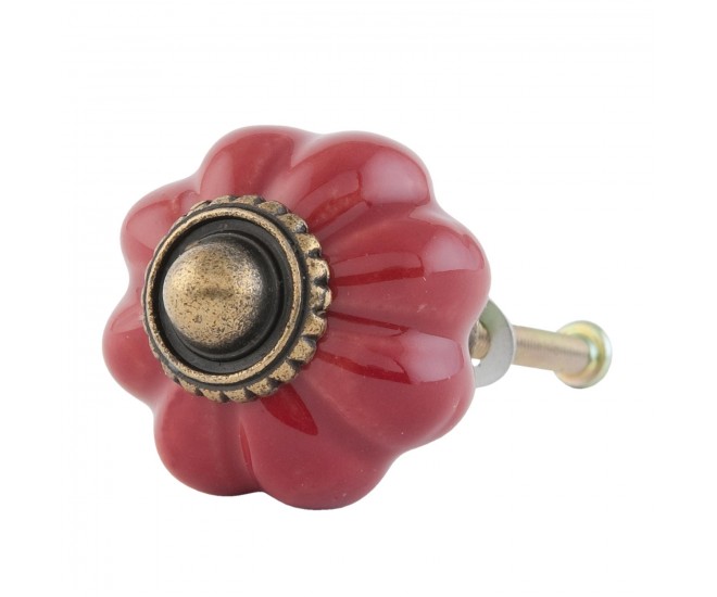 Keramická červená úchytka ve tvaru květiny – Ø 3 cm
