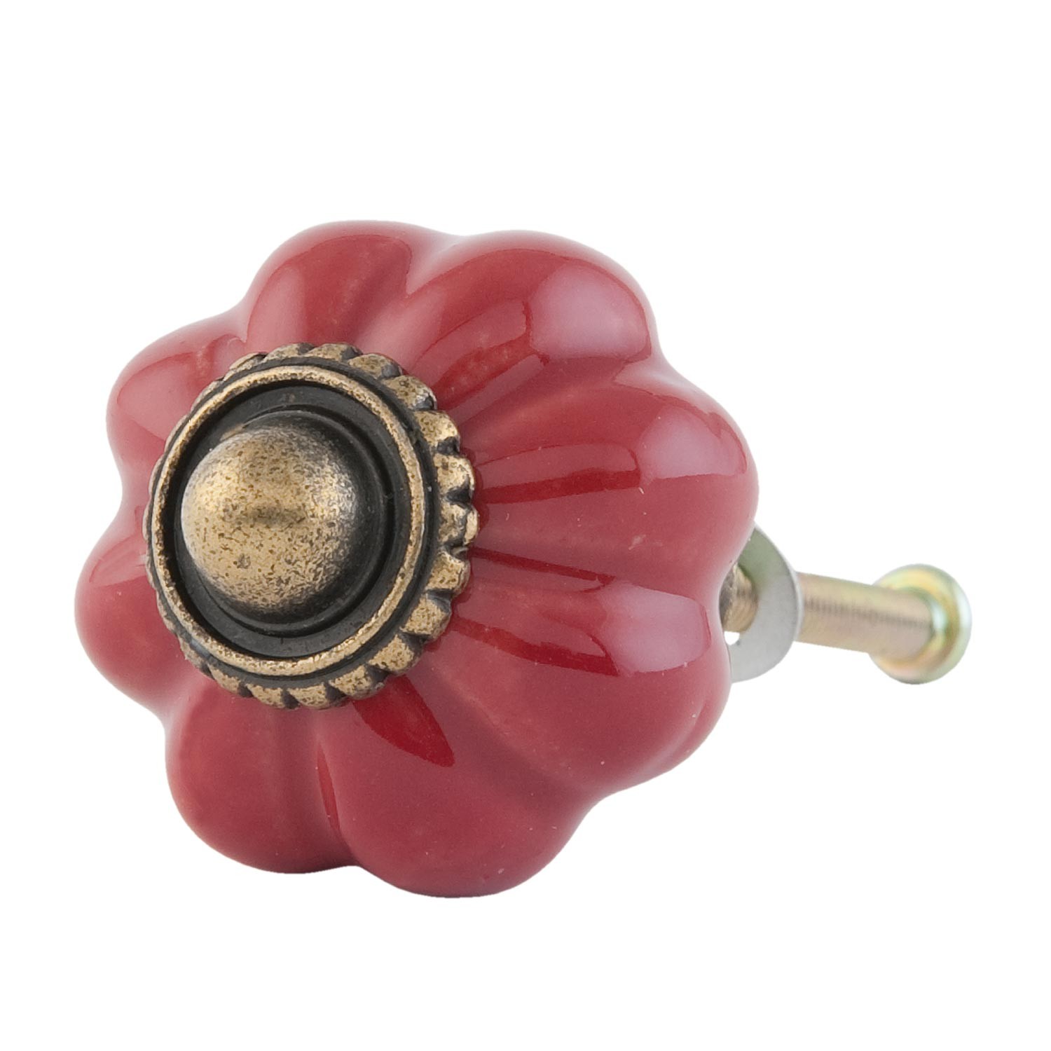 Keramická červená úchytka ve tvaru květiny – Ø 3 cm Clayre & Eef