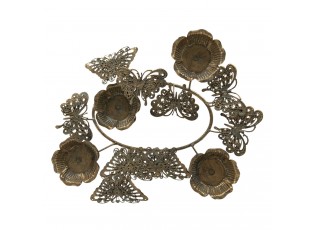 Bronzový antik kovový svícen na čajové svíčky Květiny - 35*31*12 cm