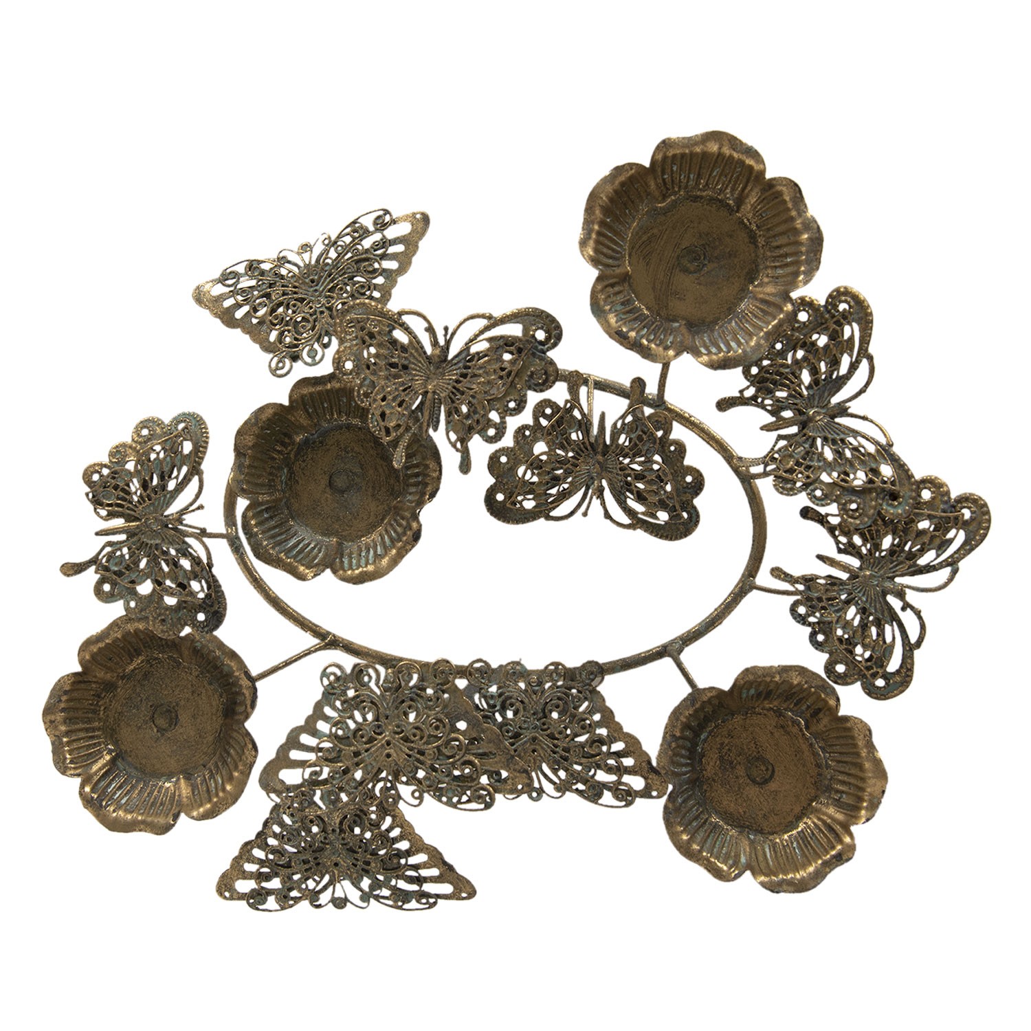 Bronzový antik kovový svícen na čajové svíčky Květiny - 35*31*12 cm Clayre & Eef