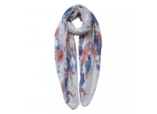 Šedý šátek s modrými květy - 80*180 cm
