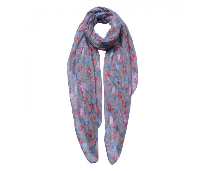 Šedý šátek s potiskem drobných květů - 80*180 cm