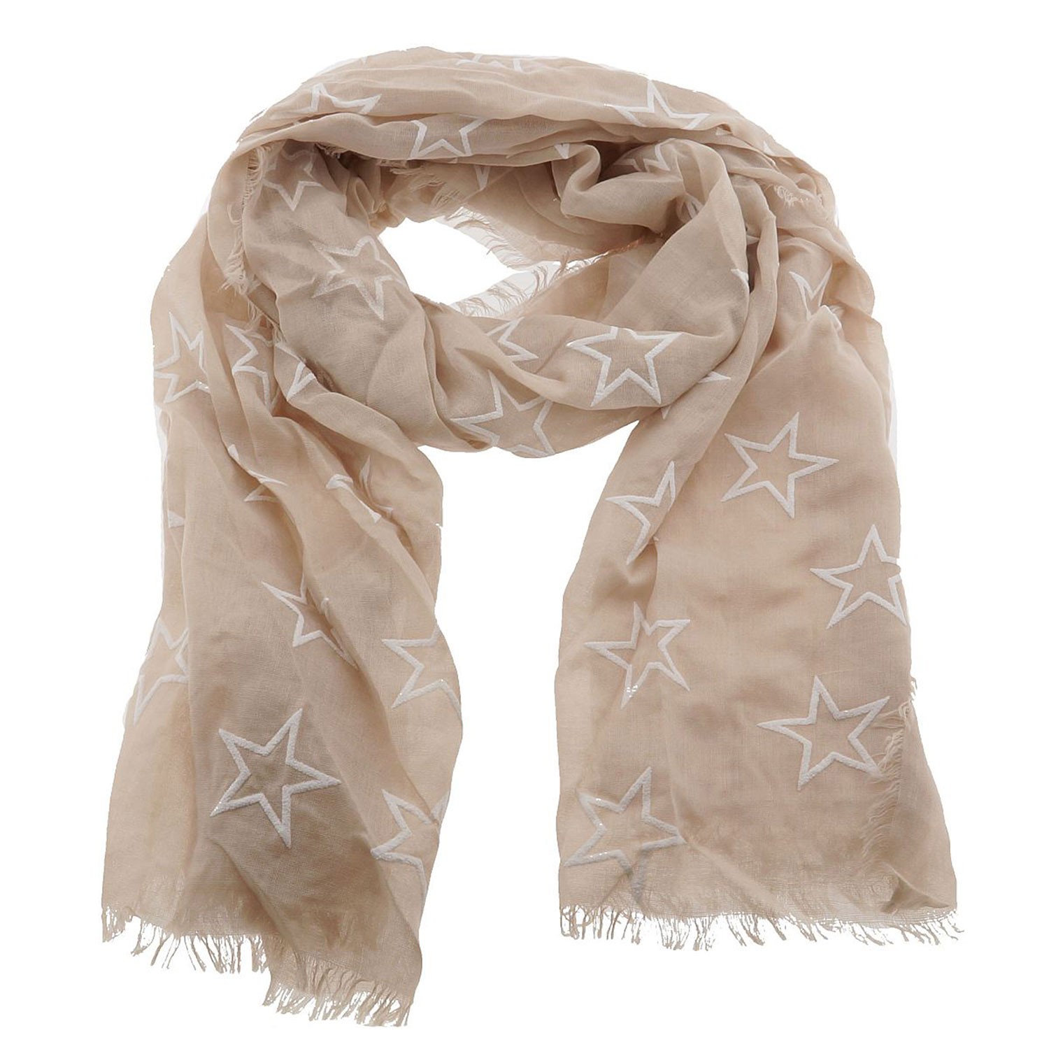 Světle hnědý šátek s bílými hvězdičkami - 70*180 cm Clayre & Eef
