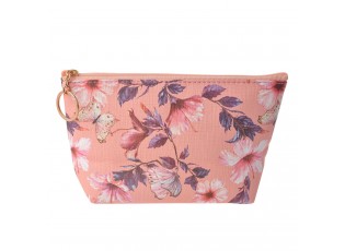 Lososová toaletní taška s květy - 21*12 cm