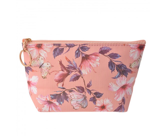 Lososová toaletní taška s květy - 21*12 cm