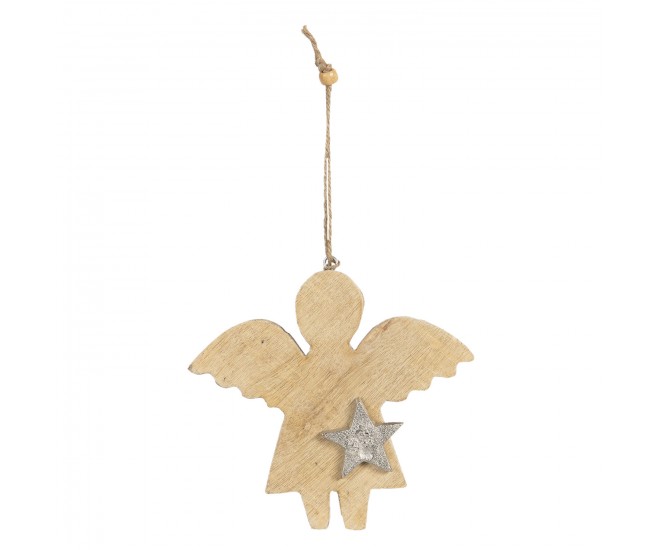 Závěsný dřevěný anděl s hvězdou - 14*2*15 cm