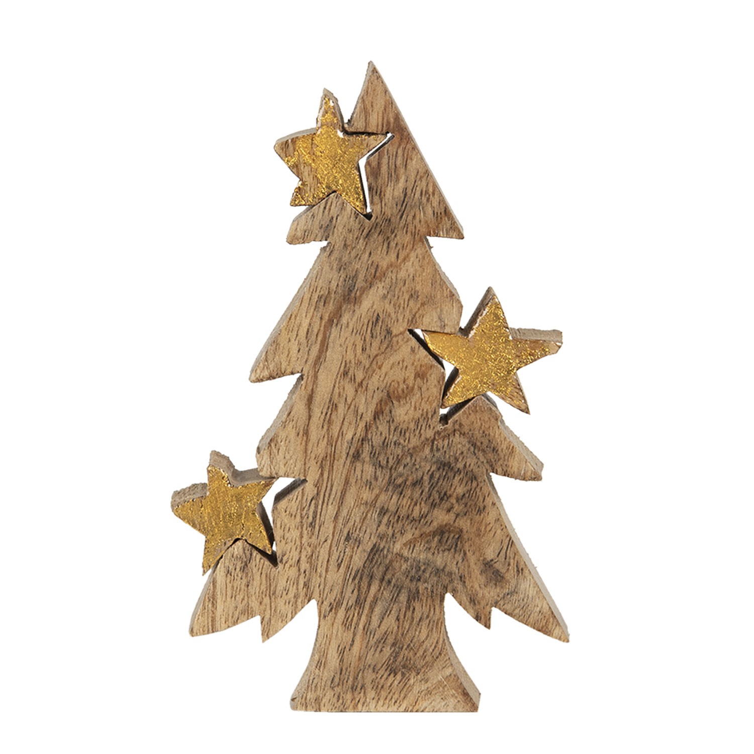 Levně Dřevěná dekorace Vánoční strom s hvězdami - 10*3*16 cm 6H1906