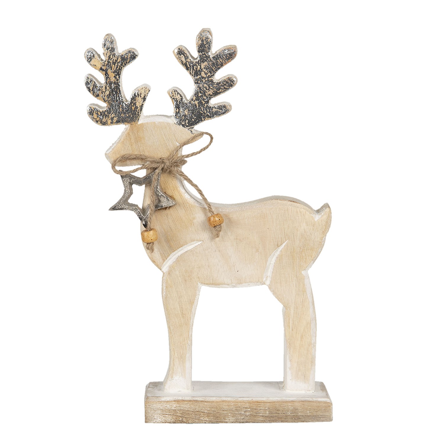 Vánoční dřevěná dekorace Jelen s hvězdičkou - 17*5*23 cm 6H1907