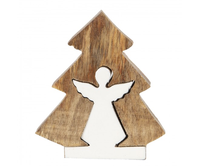 Dřevěná dekorace vánoční strom s andělem - 11*3*12 cm