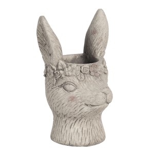 Šedý květináč v designu zaječí slečny s květinami - 13*13*21 cm