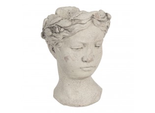 Šedý cementový květináč hlava ženy - 18*17,5*25,5 cm