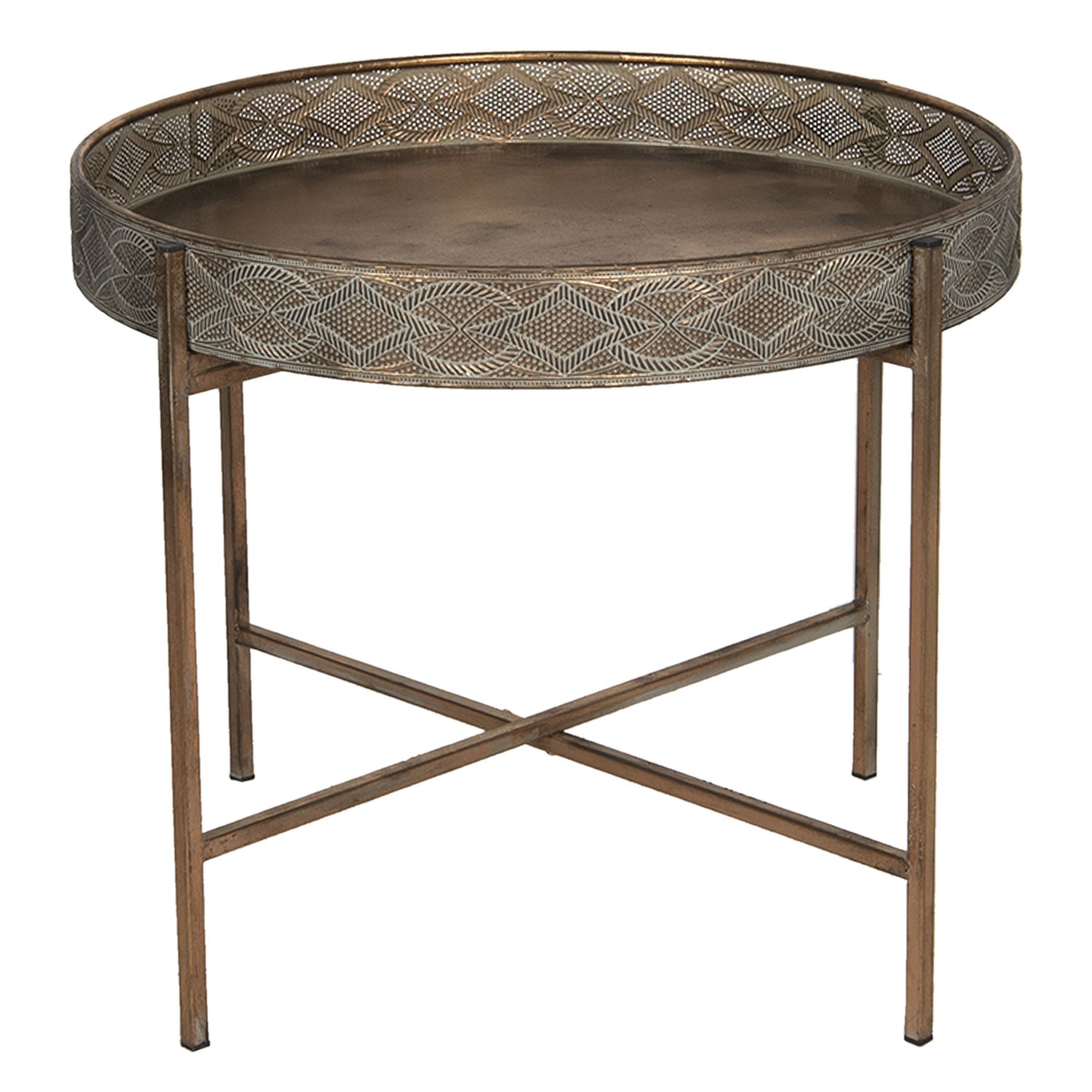 Měděný ethno odkládací stolek Guarin – Ø 60*50 cm Clayre & Eef