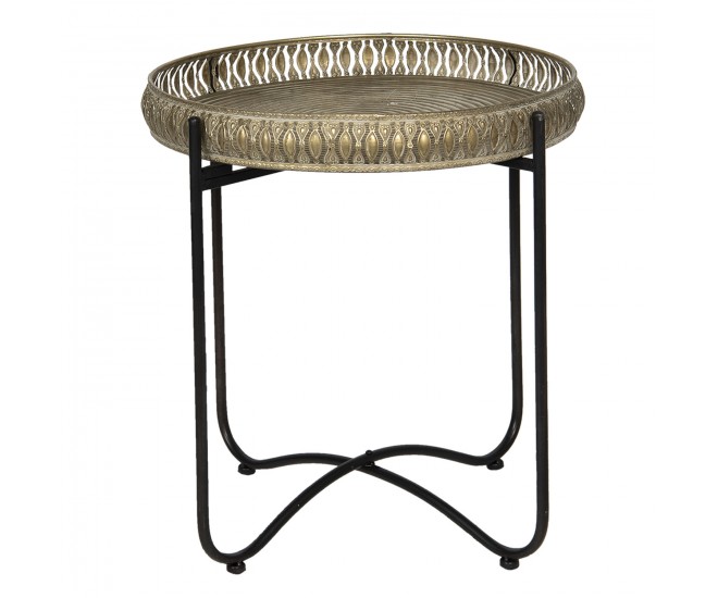 Retro kovový odkládací stolek s patinou - Ø 49*52 cm