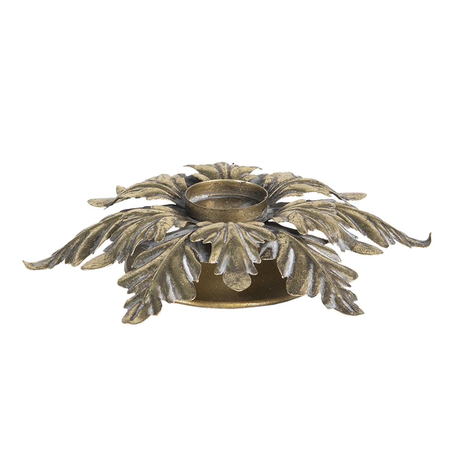 Zlatý kovový svícen s dekorací listů – Ø 23*5 cm Clayre & Eef