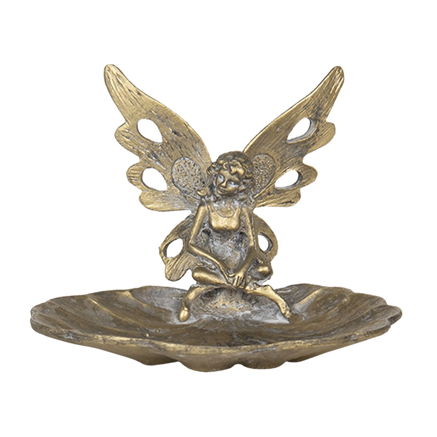 Zlatý dekorační talířek/svícen s andělem Adnet – 11*10*8 cm