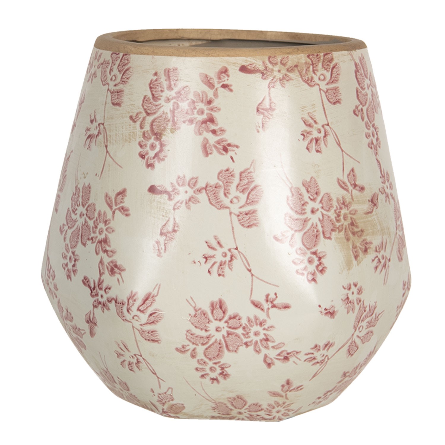 Retro obal na květináč s růžovými květy Mali - Ø17*18 cm