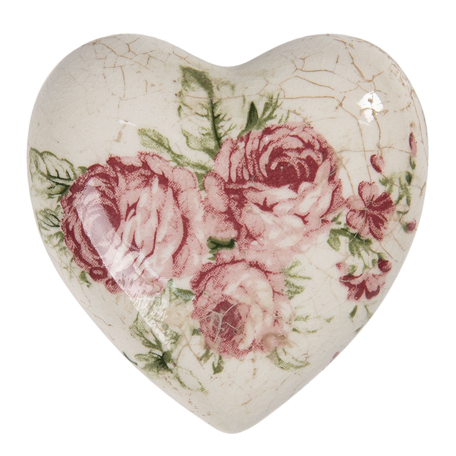 Levně Dekorace vintage srdce s růžemi Rose - 8*8*4 cm 6CE1183S