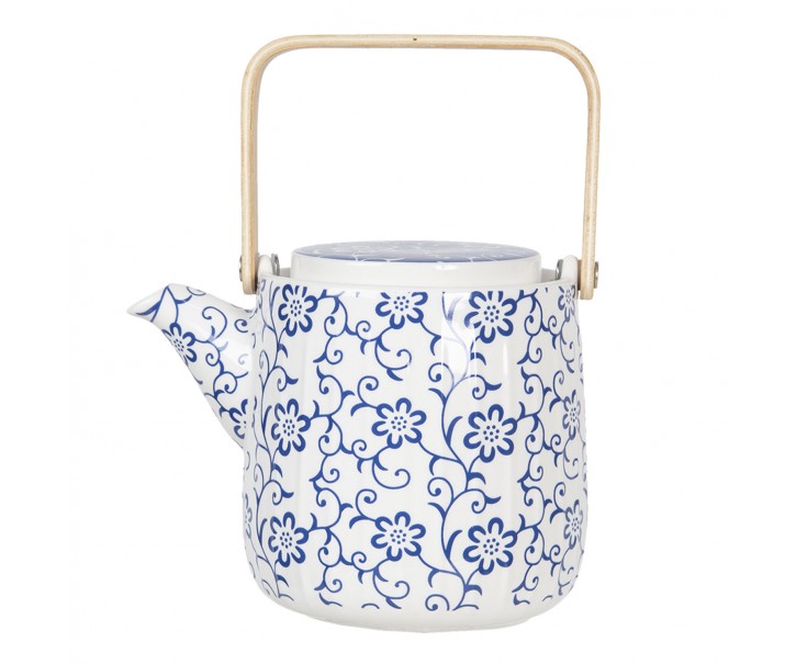 Porcelánová konvička na čaj s modrými květy - 0,8L