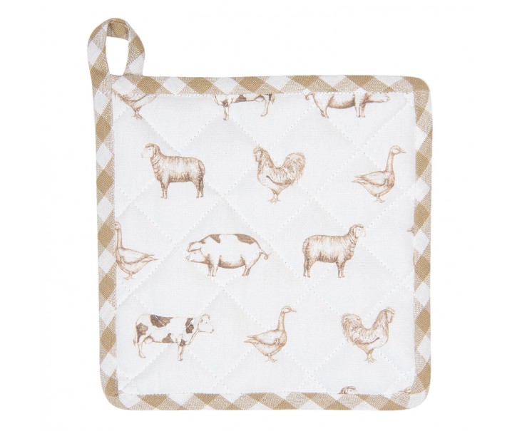 Bavlněná podložka pod hrnec Country Life Animals bílo-béžová - 20*20 cm
