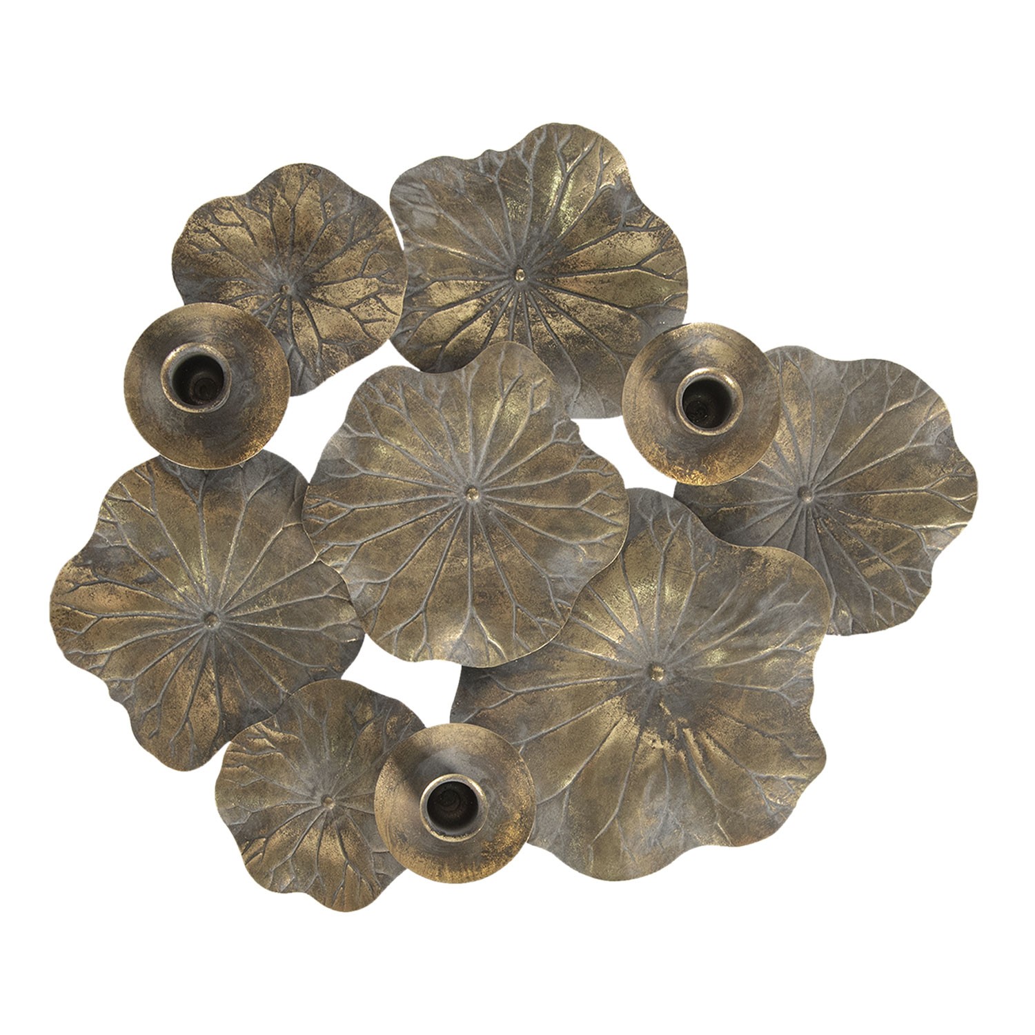 Bronzový antik kovový svícen na úzké svíčky s leknínovými květy - 46*37*11 cm Clayre & Eef