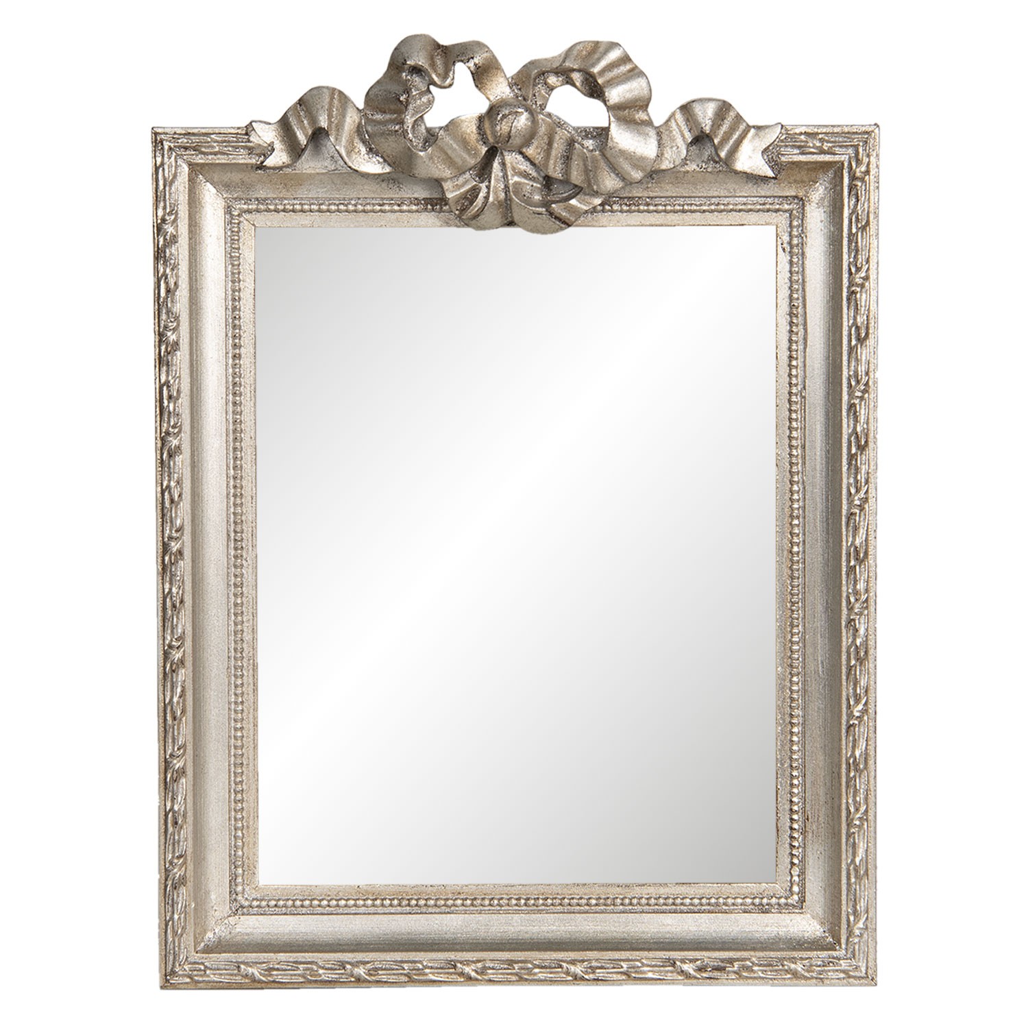 Vintage stříbrné zrcadlo s dekorací mašle - 25*2*34 cm Clayre & Eef