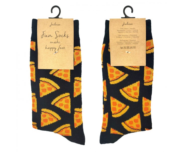 Veselé černé ponožky s pizzami - 35-38