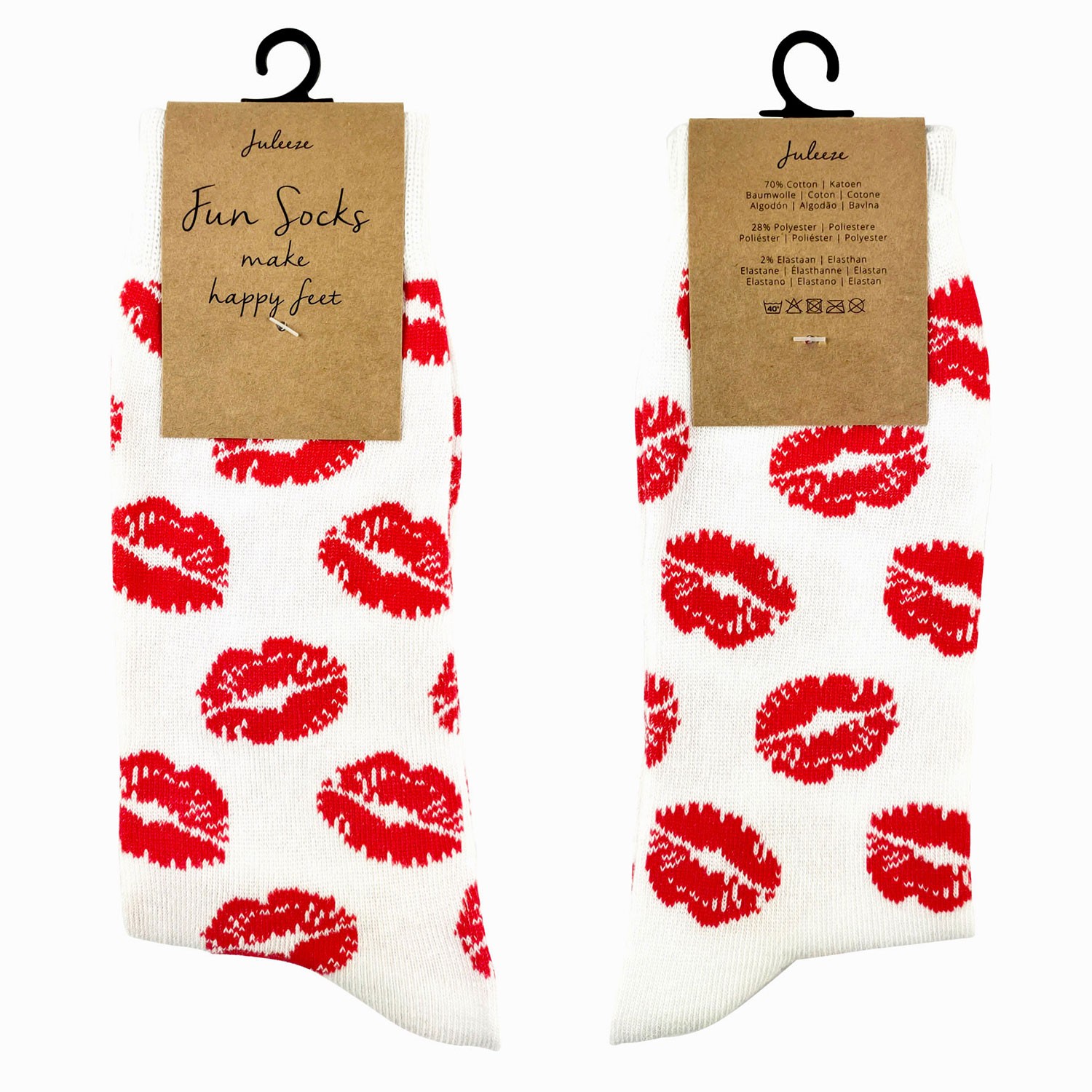 Veselé bílé ponožky s pusinkami - 39-41 JZSK0014M