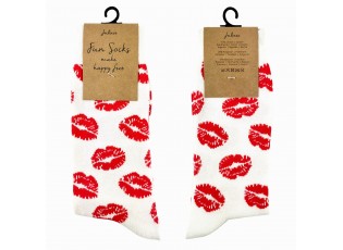 Veselé bílé ponožky s pusinkami - 35-38