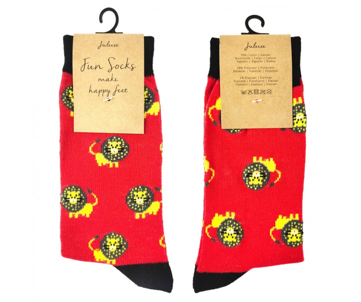 Veselé červené ponožky se lvíčky - 39-41
