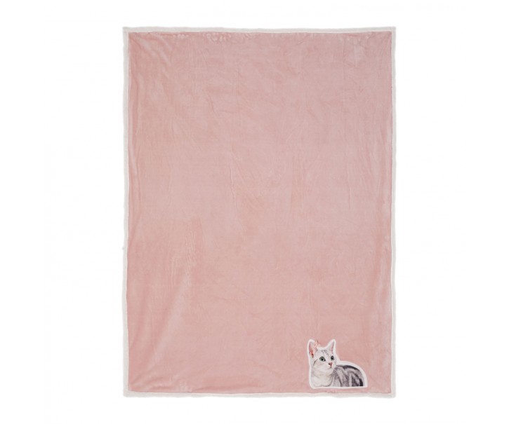 Růžový plyšový pléd s kočičkou Olli I- 130*160 cm