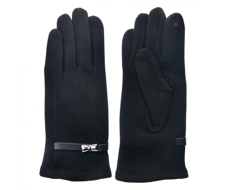 Černé zimní rukavice se stříbrnou mašlí - 8*24 cm