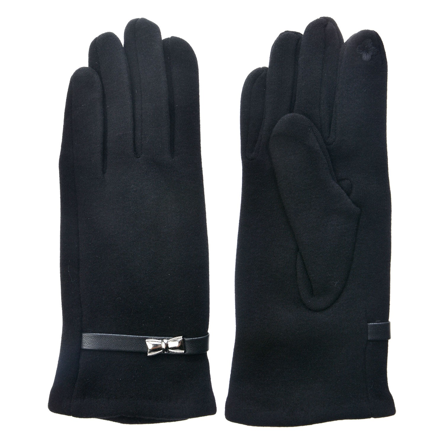 Černé zimní rukavice se stříbrnou mašlí - 8*24 cm Clayre & Eef