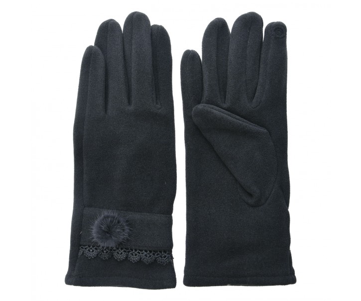 Tmavě šedé dámské rukavice s krajkou - 8*24 cm