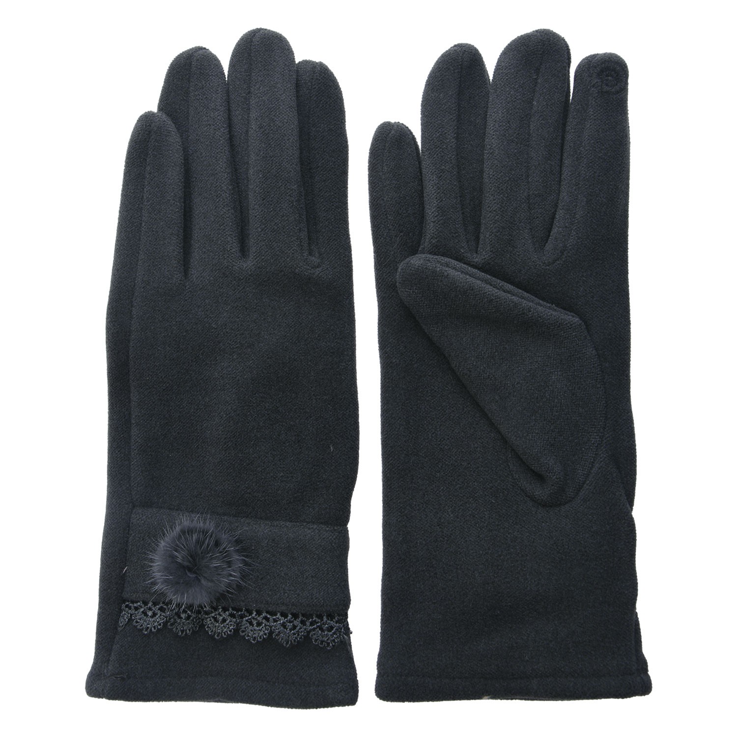 Tmavě šedé dámské rukavice s krajkou - 8*24 cm Clayre & Eef